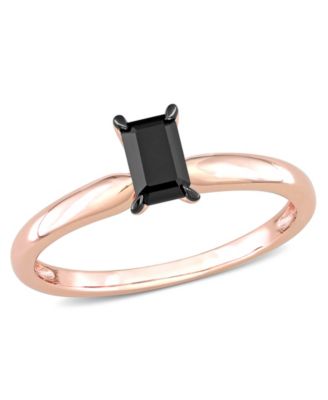 Macy's - Emerald Cut Black Diamond Solitaire Engagement Ring (1/2 ct. t.w.) in 14K Rose Gold