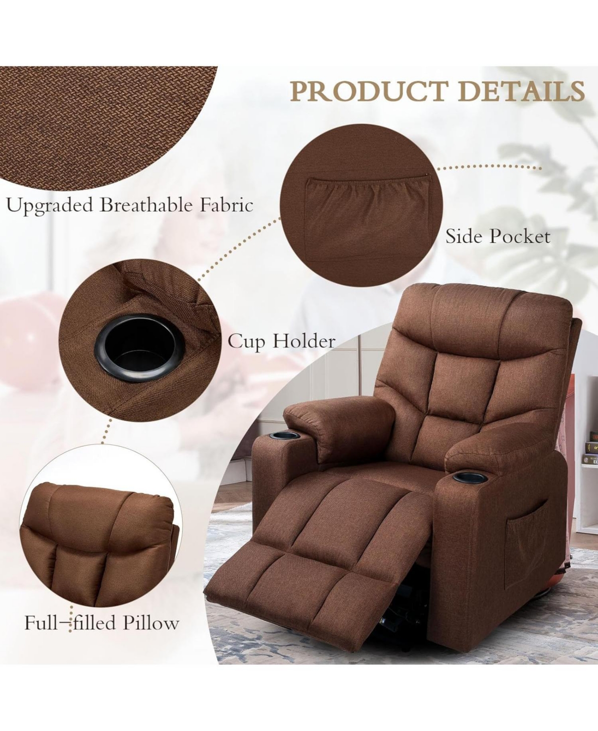 Aecojoy Multi-Function Power Lift Recliner for Elderly