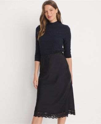 Women's Long Sleeve Brushed Lace Mock Neck Top