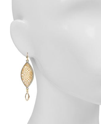 Glass and Resin Stone Matte Gold-Tone and Rhodium Marquise Drop Earrings