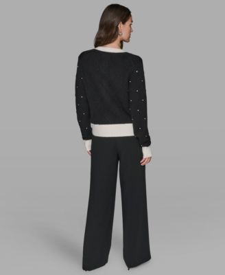 Women's Crew Neck Front-Button Cardigan Sweater