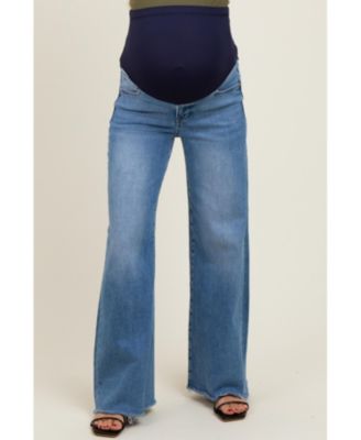 Maternity Blue Raw Hem Super Wide Leg Jeans