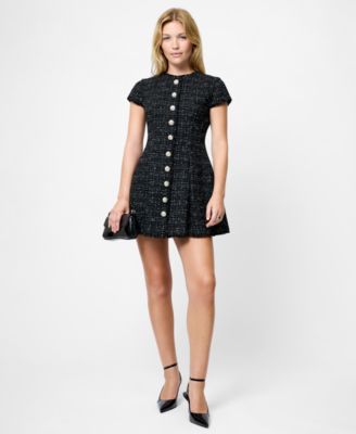 Women's Speckled Tweed Pleated Mini Dress