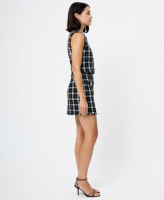 Women's Windowpane Tweed Sleeveless Crop Top