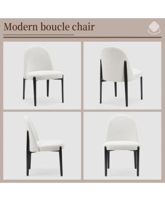 Luxury 5-Piece Faux Marble Round Dining Table with White Boucle Chairs Metal Legs Dining Room Set for Kitchen