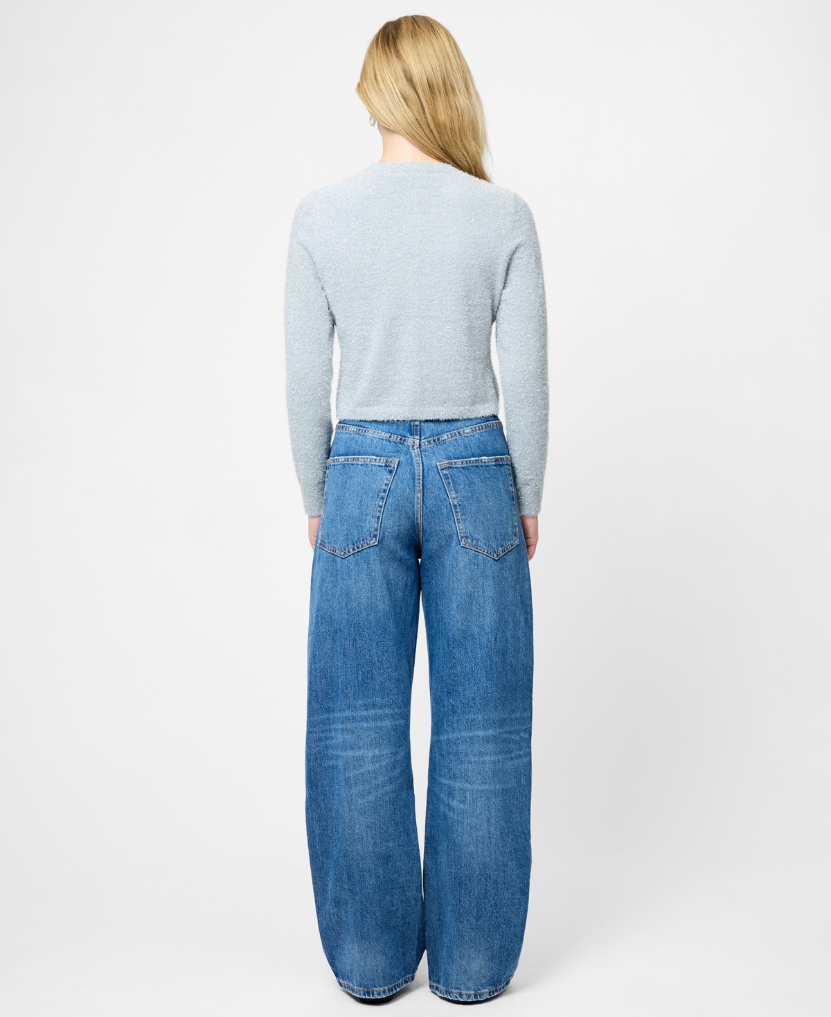 French Connection Tinsel Metallic Fuzzy Cardigan In Blue