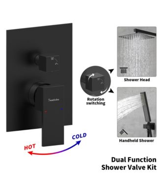 Male NPT Bathtub Shower Faucet Set, Waterfall Tub Faucet with 12-Inch Matte Black Rain Shower Head System