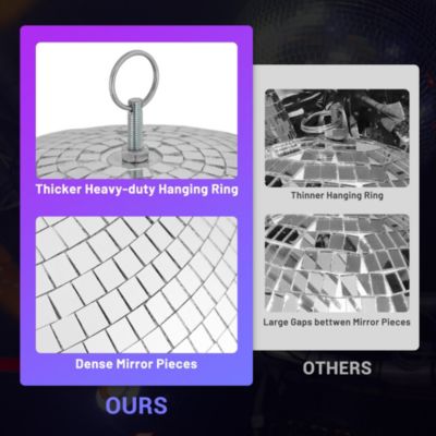 24" Large Disco Ball Mirror Big Hanging Glass Decor for 70s 80s Party Events Wedding DJ Dance Club Stage Lighting Silver