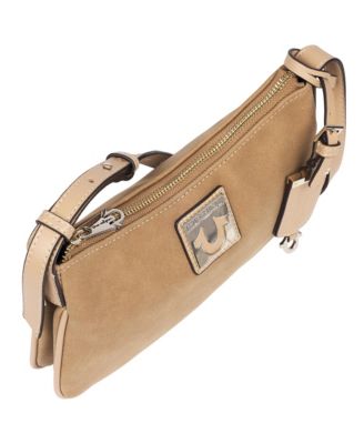 Logo Plaque Suede Shoulder Bag