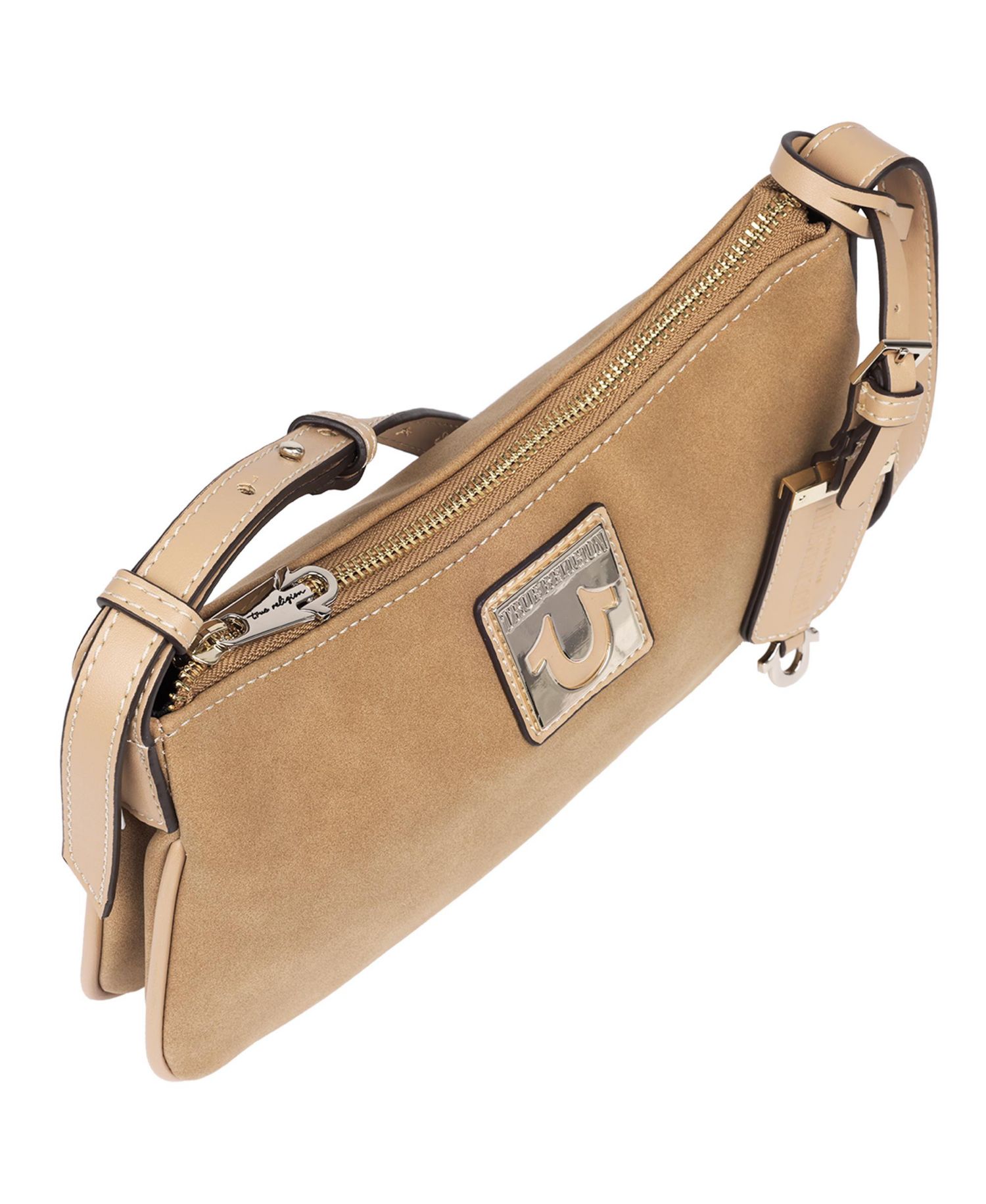 Logo Plaque Suede Shoulder Bag