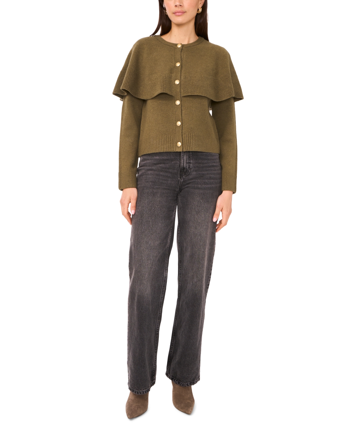 Vince Camuto Women's Long Sleeve Sweater With Shawl In Brown