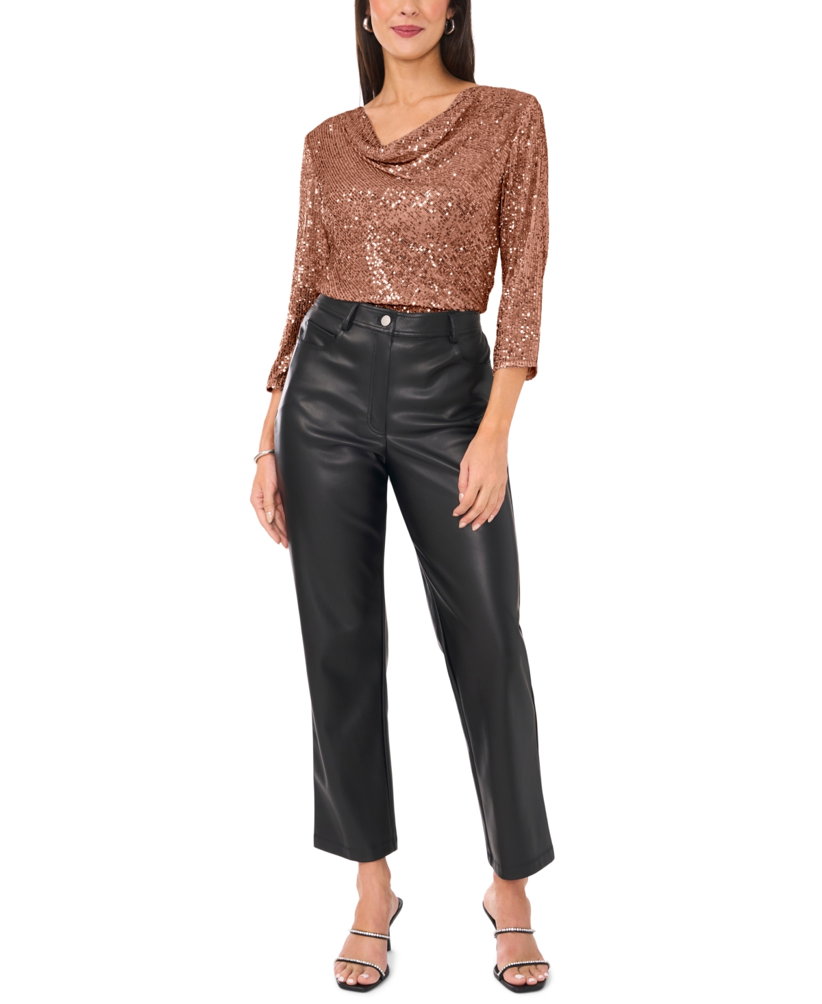 Vince Camuto Women's Sequined Cowlneck 3/4-Sleeve Top