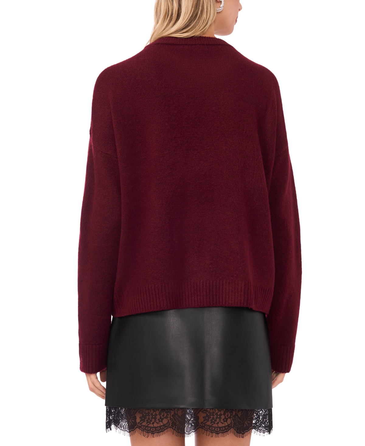 Vince Camuto Mixed Media Paillette Front Sweater In Burgundy