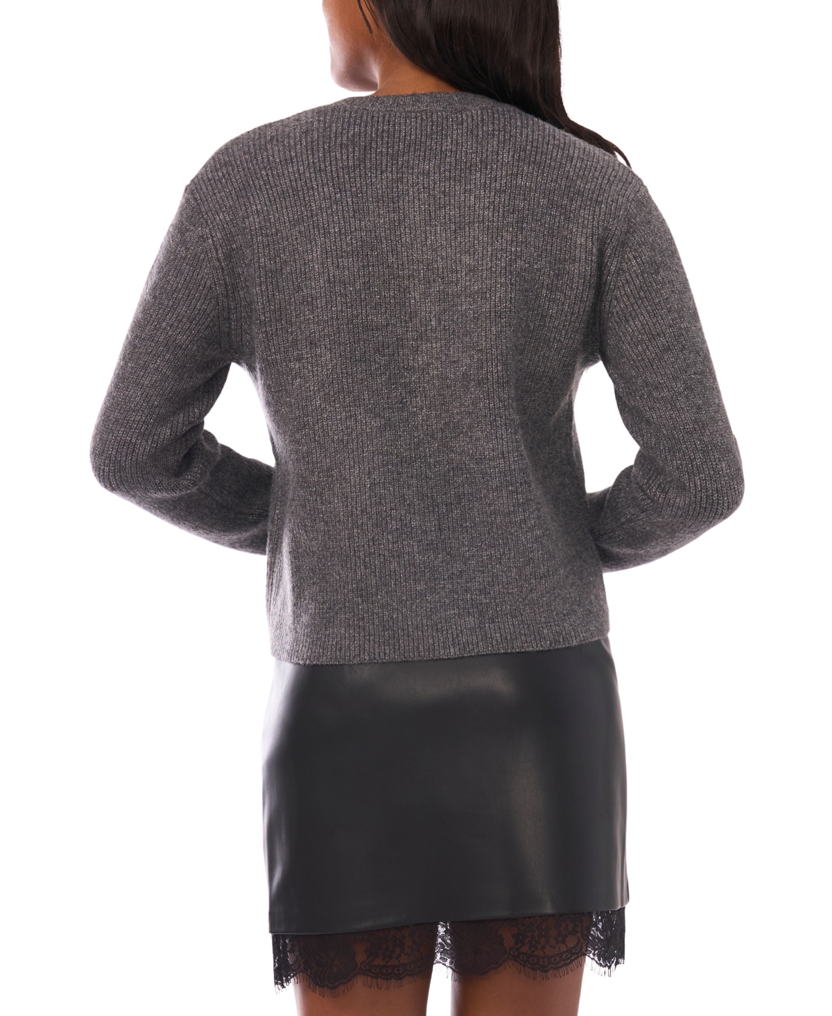 Vince Camuto Beaded Shoulder Cardigan In Gray