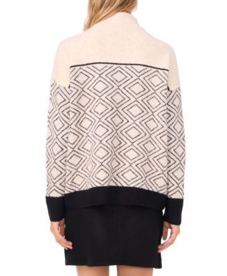 Women's Mock Neck Diamond Motif Long-Sleeve Sweater