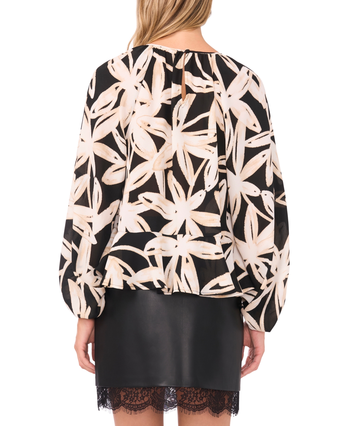 Vince Camuto Women's Ruffle Crewneck Long Sleeve Top In Multi