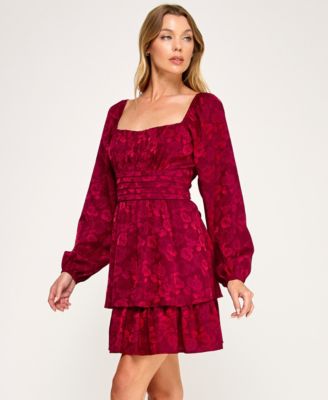 Juniors' Long Sleeve Tiered Dress