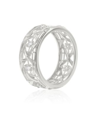 Suzy Levian Sterling Silver Cubic Zirconia Cutout Eternity Band Ring