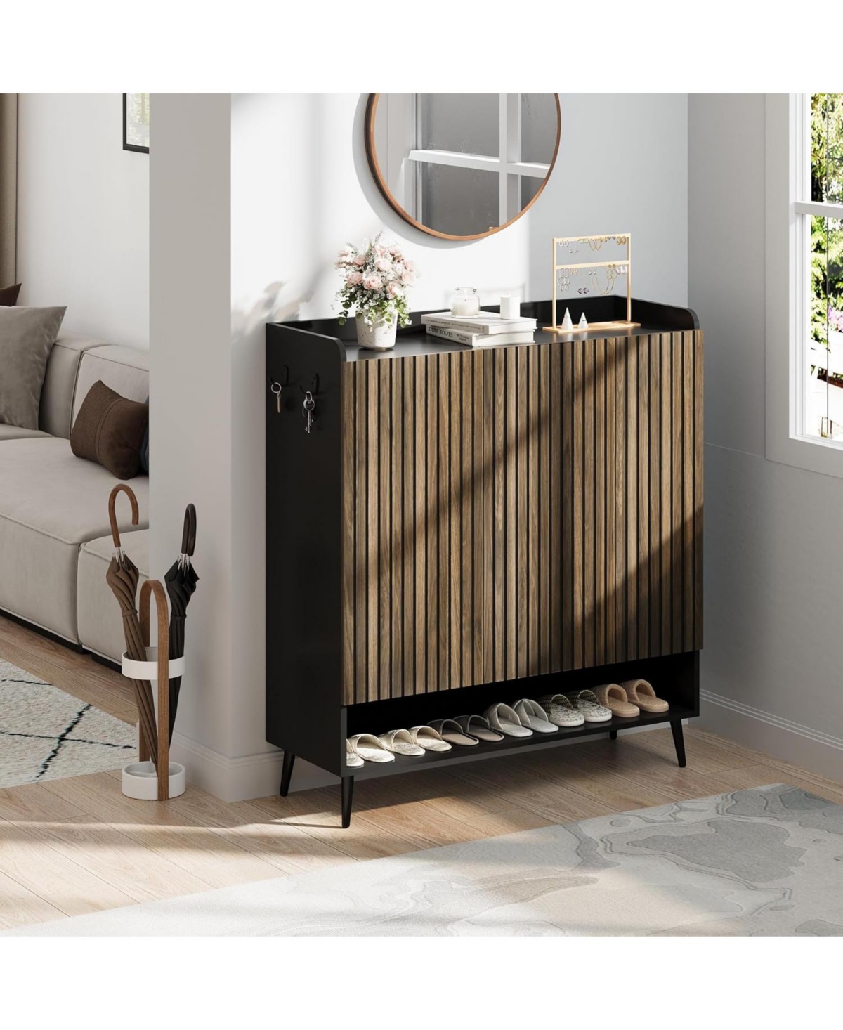 Shoe Cabinet with 3 Doors, 6-Tier Entryway Shoe Storage Cabinet with Adjustable Shelves,Shoes Rack Organizer for Hallway, Entryway, Living Room,Black