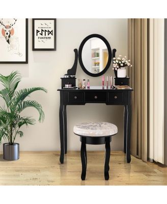 2-Pc. Wood Vanity Makeup Table Set with Padded Stool