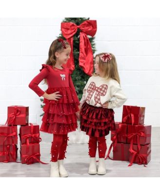 Little and Big Girls Ruby Red Velvet Tiered Christmas Tutu Skirt