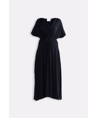Women's Flowy A-Line Maxi Dress with Side Slits in Black