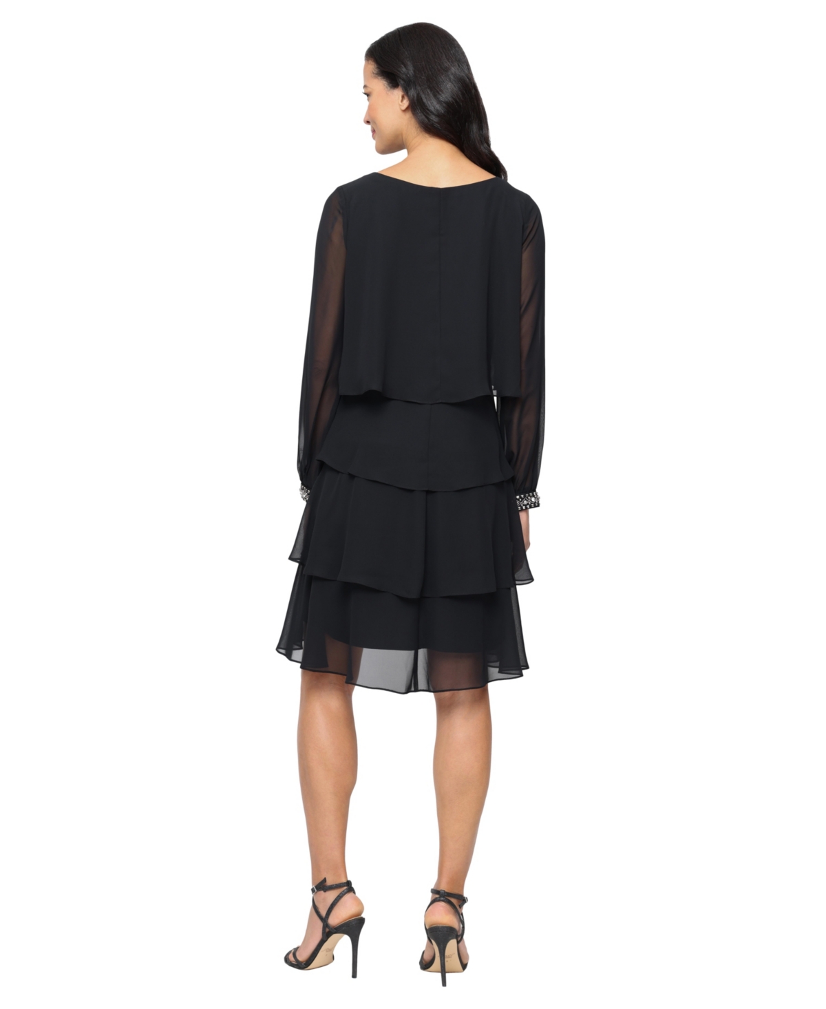 Sl Fashions Women's Rhinestone-cuff Tiered Dress In Black