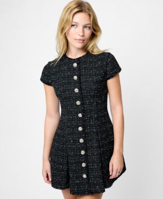 Women's Speckled Tweed Pleated Mini Dress