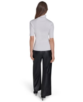 Women's Ribbed Half-Sleeve Turtle Neck Top