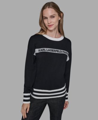 KARL LAGERFELD PARIS - Women's Crewneck Logo Striped Sweater
