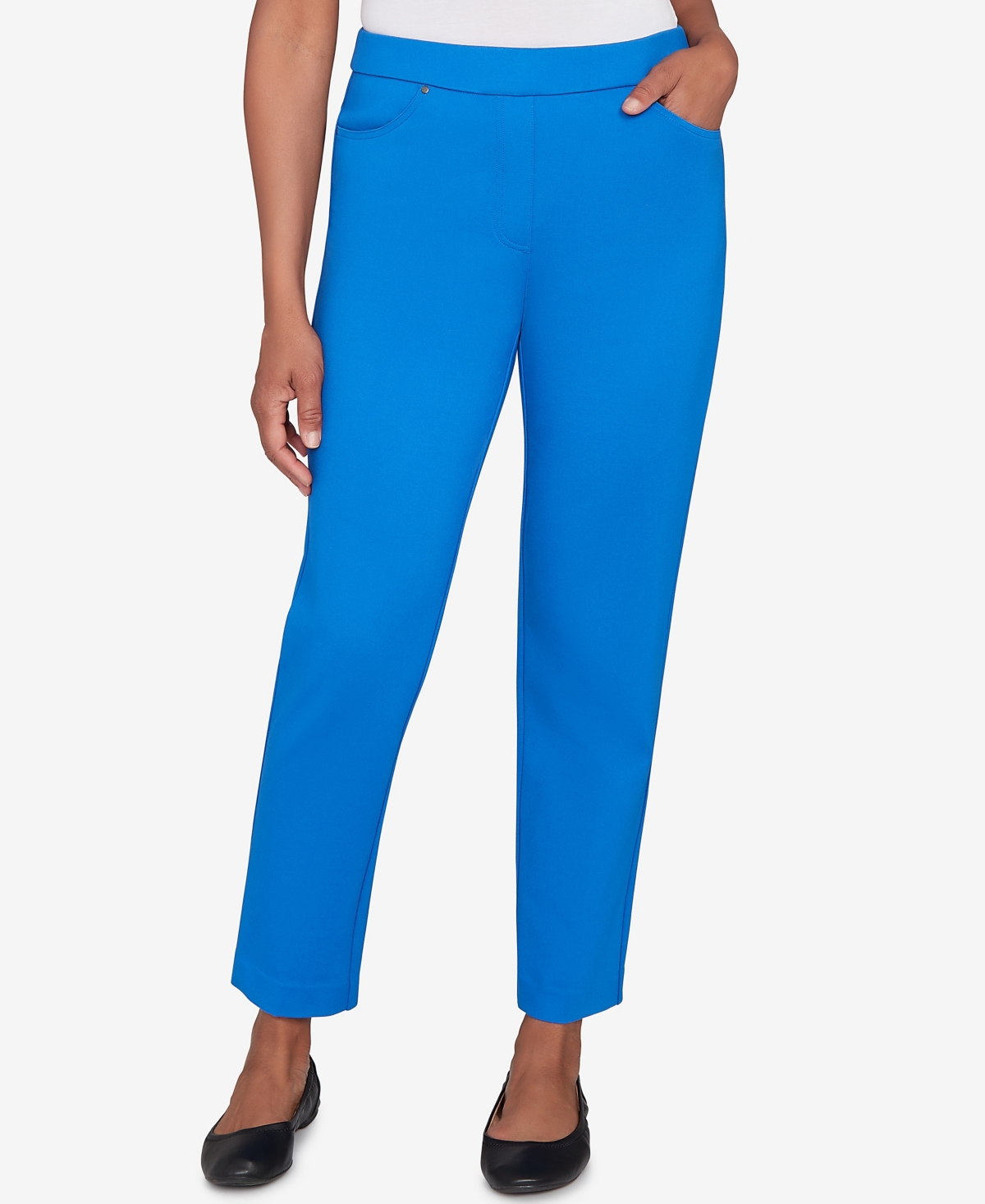 Alfred Dunner Petite Barcelona Stretch Ponte Knit Average Length Pants In Blue
