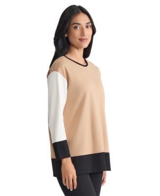 Petite Long Sleeve Crew Neck Colorblock Top