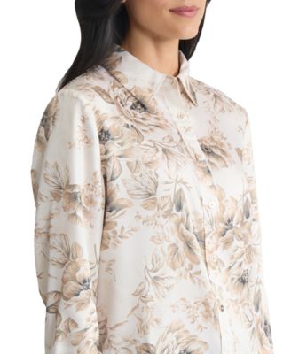 Petite Long Sleeve Button Front Shirt