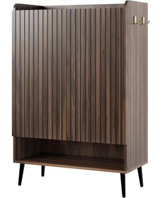 Shoe Cabinet，Large Shoe Cabinet with Doors,Adjustable Shelves, Shoe Organizer with Doors for Hallway, Entryway, Living Room,Nut-Brown