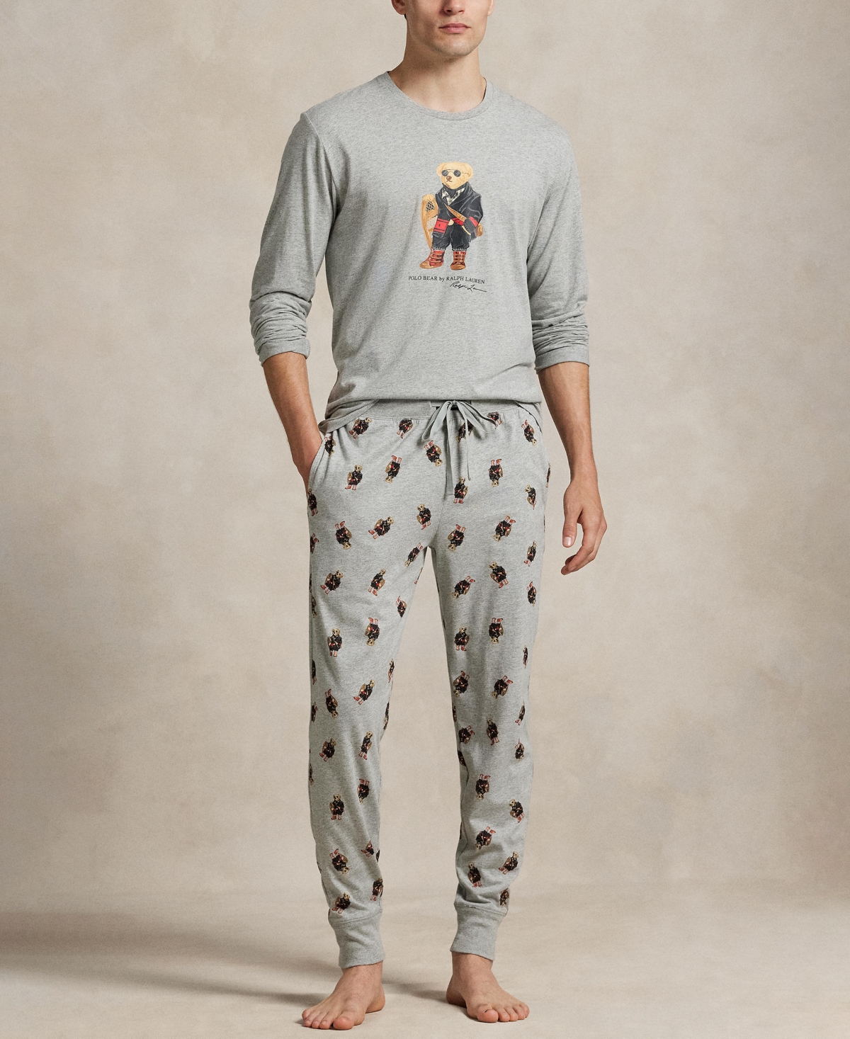 Polo Ralph Lauren Men's 2-piece Long Sleeve Shirt And Jogger Pajama Set In Gray