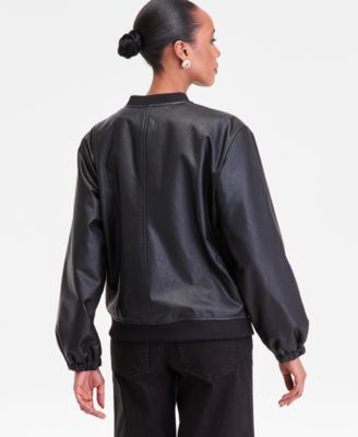 Women's Faux-Leather Bomber Jacket, Macy's Exclusive