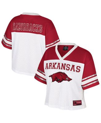 Colosseum - Women's White Arkansas Razorbacks Treasure Cropped Football Jersey