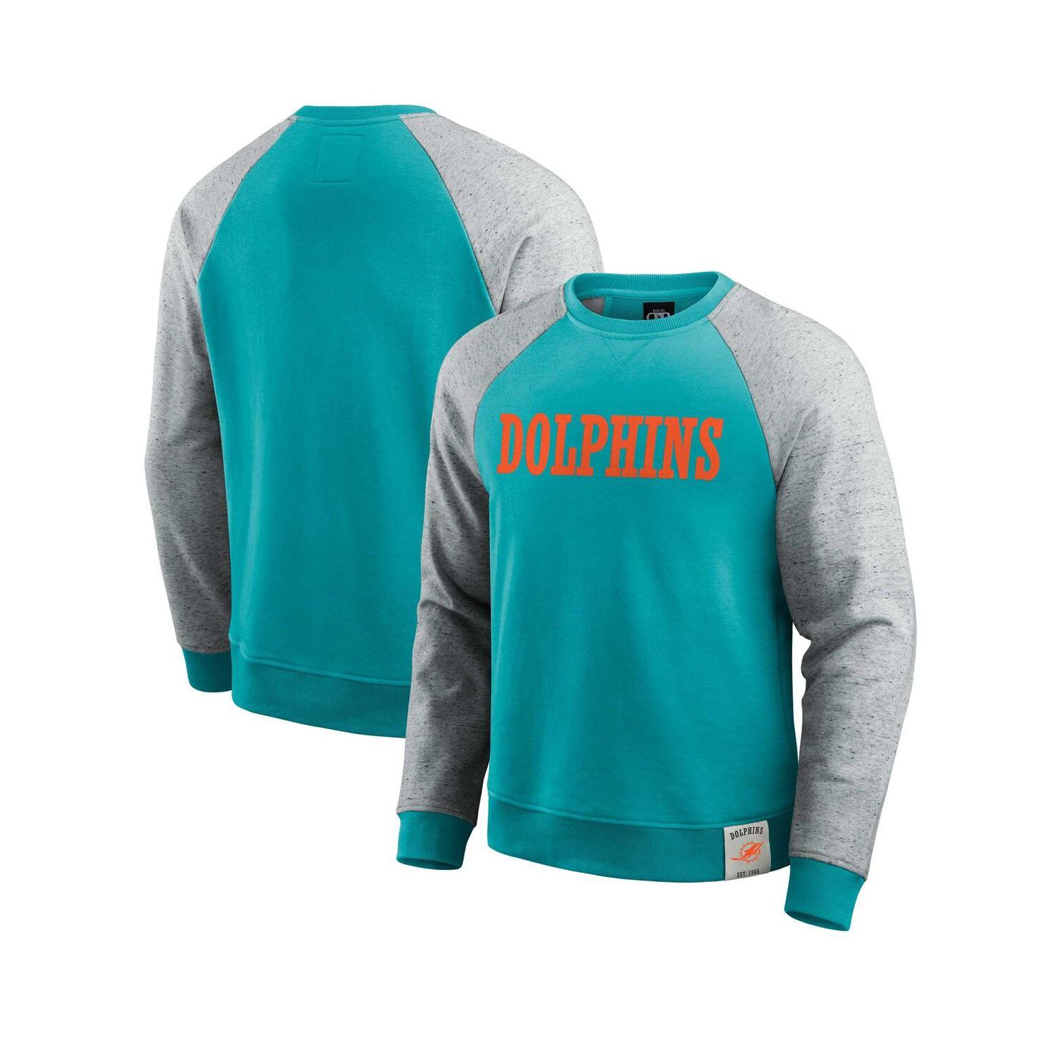 Darius Rucker Collection by Men's Aqua/Heather Gray Miami Dolphins Color Block Pullover Sweatshirt