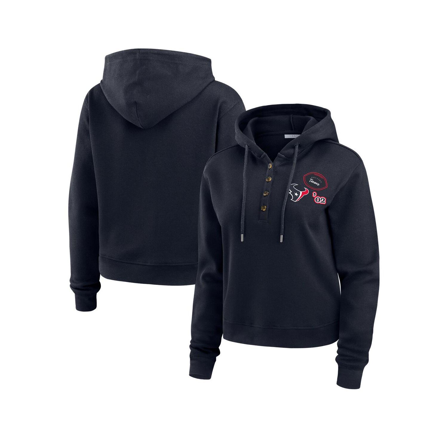 Women's Navy Houston Texans Waffle Hoodie Pullover Top