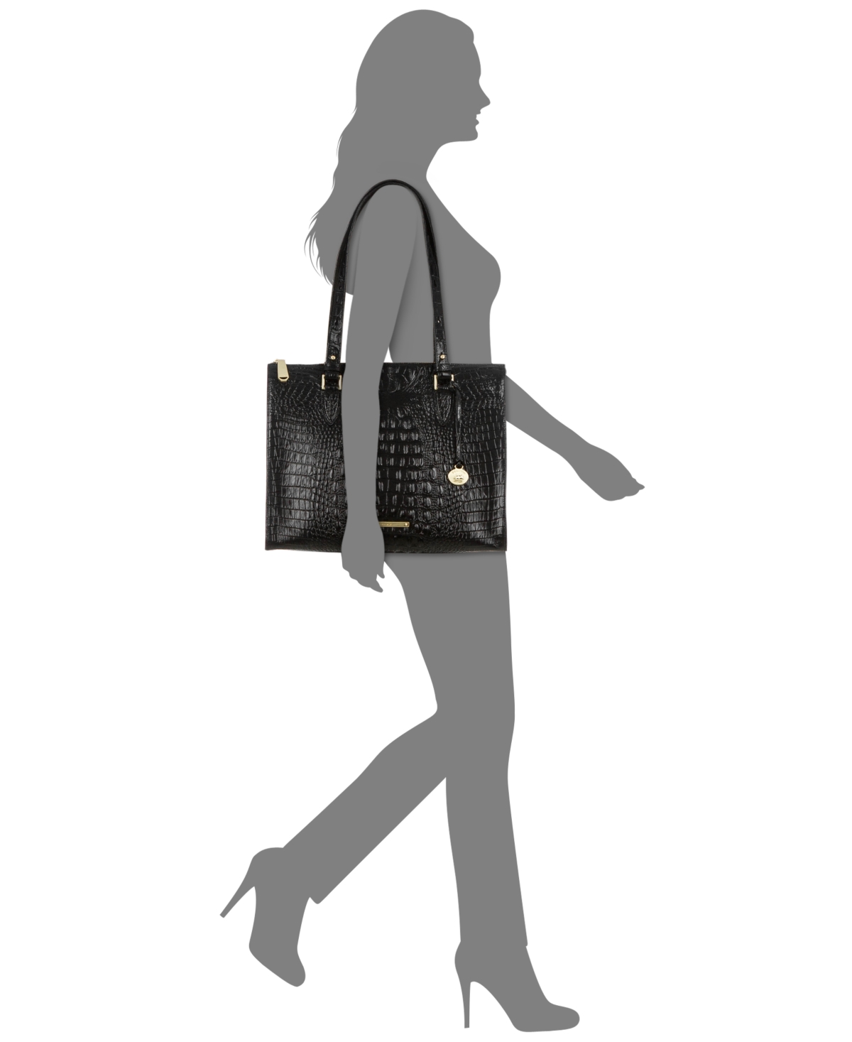 Shop Brahmin Anywhere Melbourne Embossed Leather Tote In Black,gold