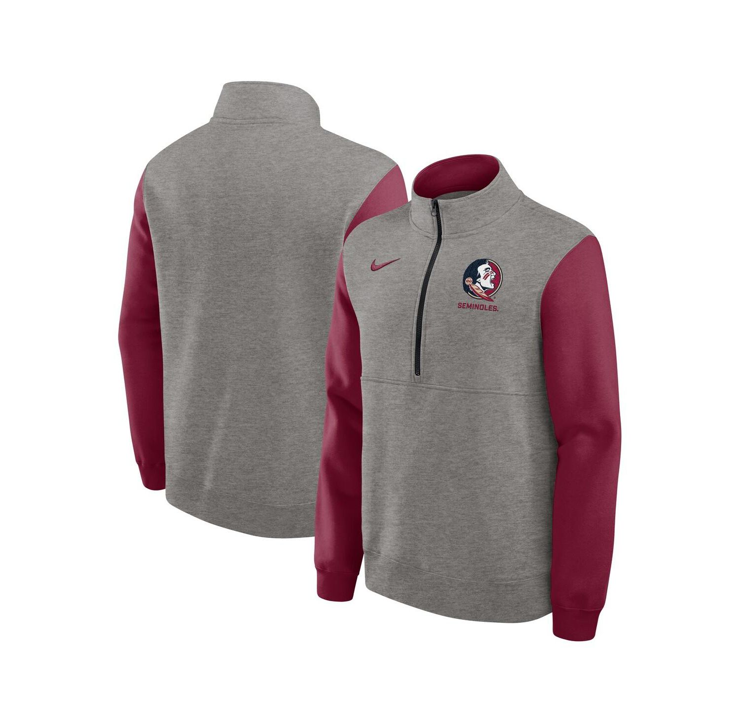 Men's Heather Gray/Garnet Florida State Seminoles Club Fleece Half-Zip Pullover Sweatshirt