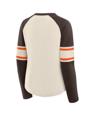 Women's Cream/Brown Cleveland Browns Hometown Gridiron Hero Raglan Lace-Up V-Neck Long Sleeve T-Shirt