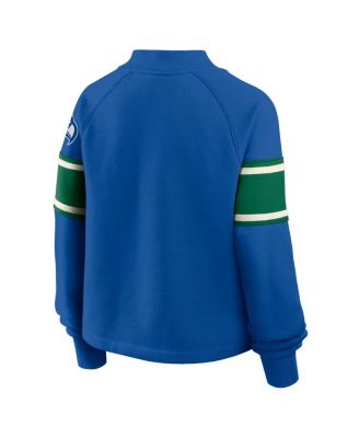 Women's Royal Seattle Seahawks Oversized Hometown Toss Sweep Mock Neck Pullover Hoodie