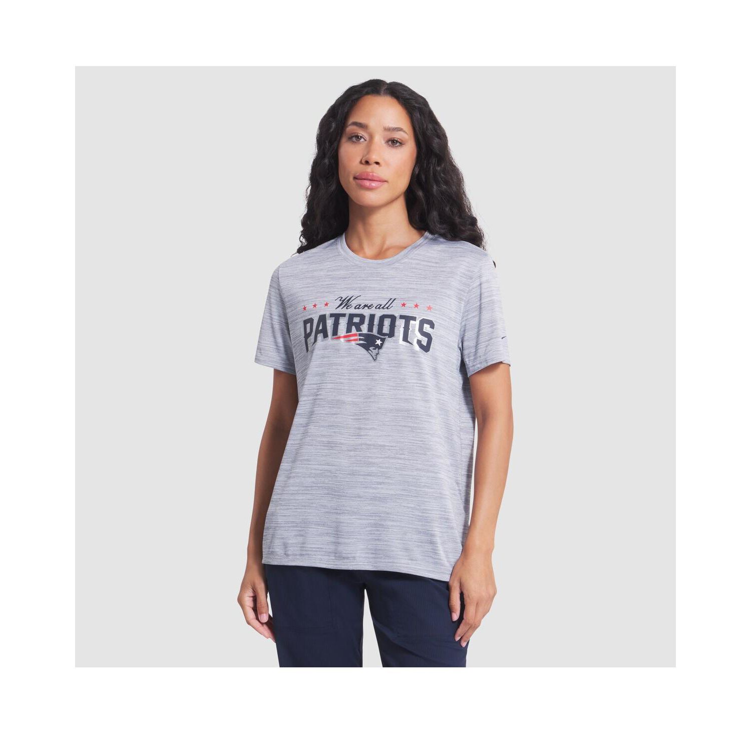 Women's Silver New England Patriots 2025 Rivalries Collection Sideline Velocity Dri-FIT T-Shirt