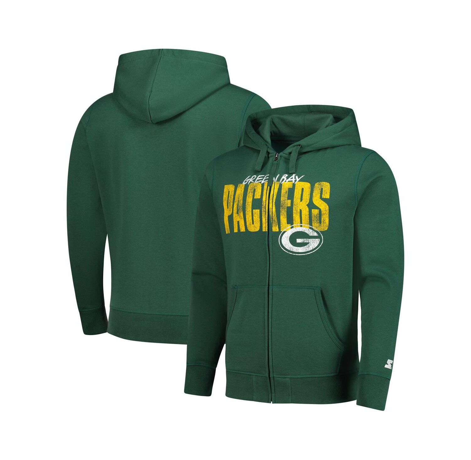 Men's Green Green Bay Packers Distressed Classic Full-Zip Hoodie