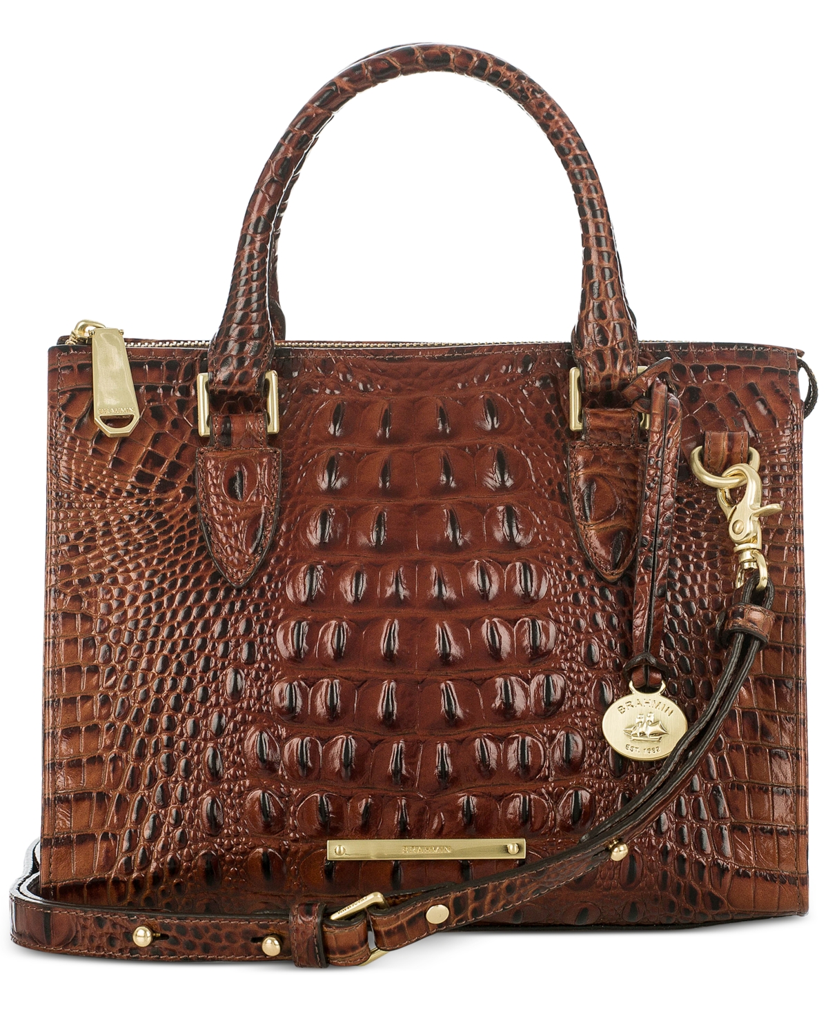 Brahmin Anywhere Convertible Melbourne Embossed Leather Satchel In Pecan,gold