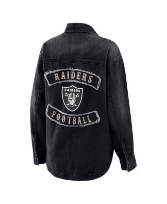Women's Black Las Vegas Raiders Washed Oversized Denim Full-Snap Shacket