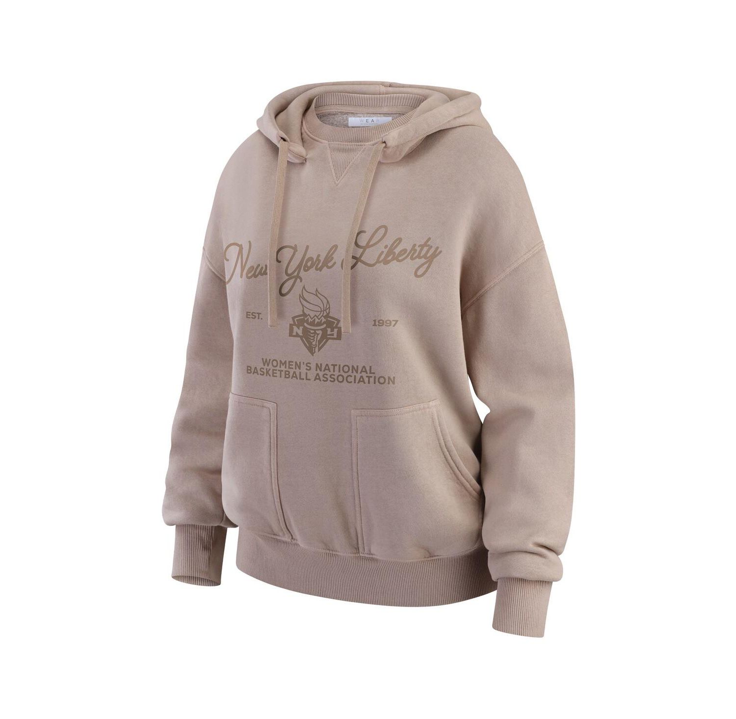 Women's Tan New York Liberty Washed Pullover Crew Neck Hoodie