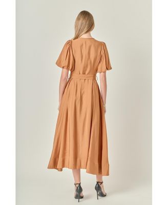 Women's Puff Sleeve Midi Dress