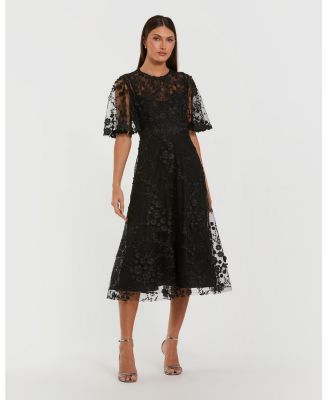 Women's Flutter Sleeve Embroidered Midi Dress